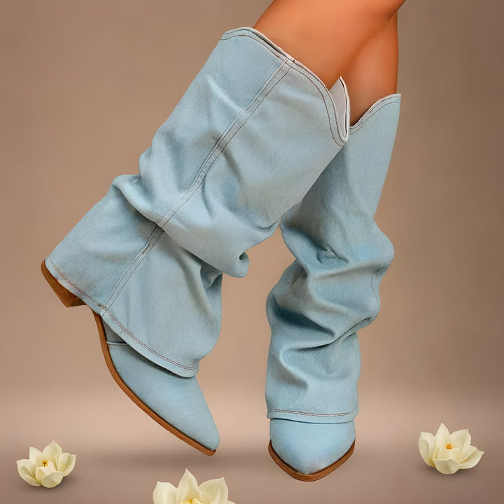 Marion – Kniehohe Jeansstiefel 