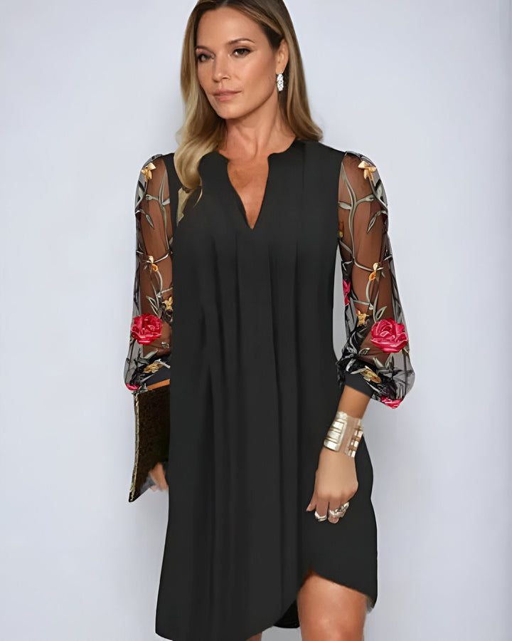 Renée | Elegant Long Dress for Women with Embroidered Sleeves