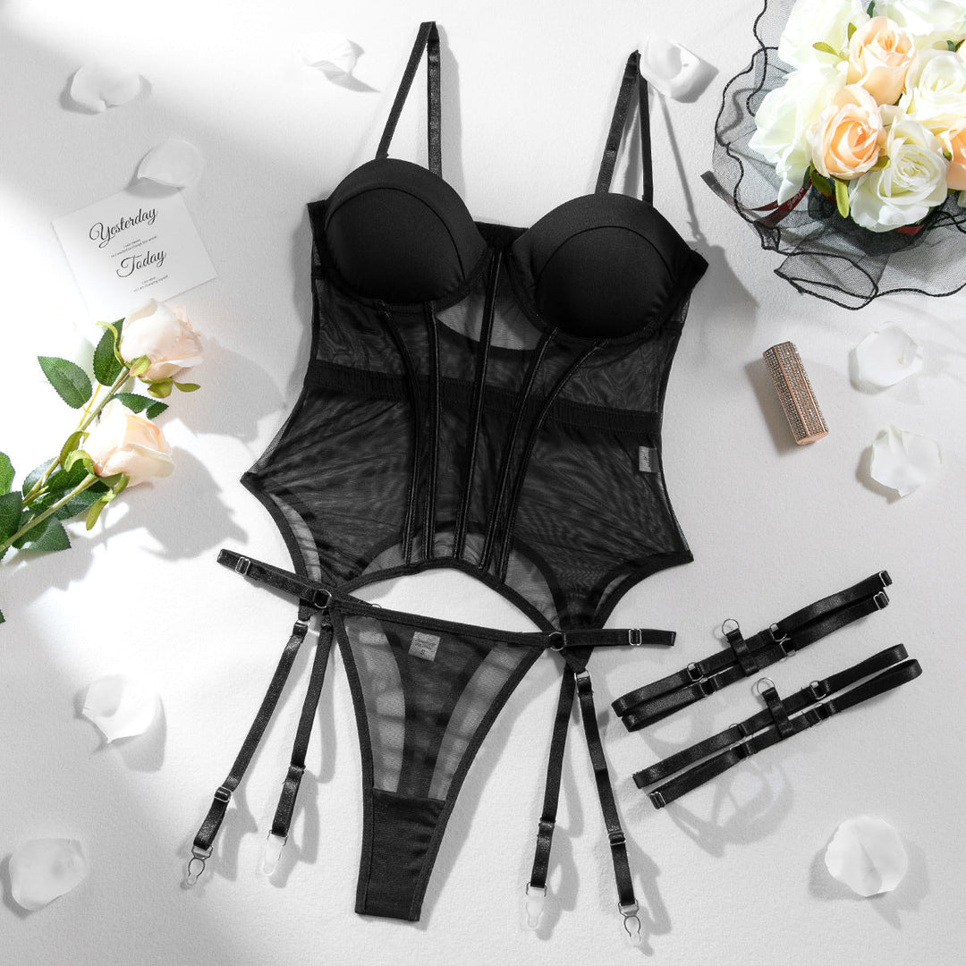Lilibeth - Seductive Mesh Three Piece Lingerie