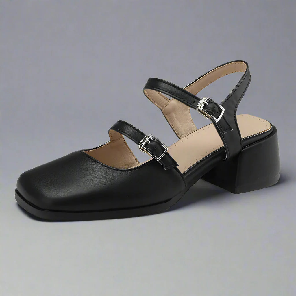 MARCELINA DOUBLE-BUCKLE HEELS