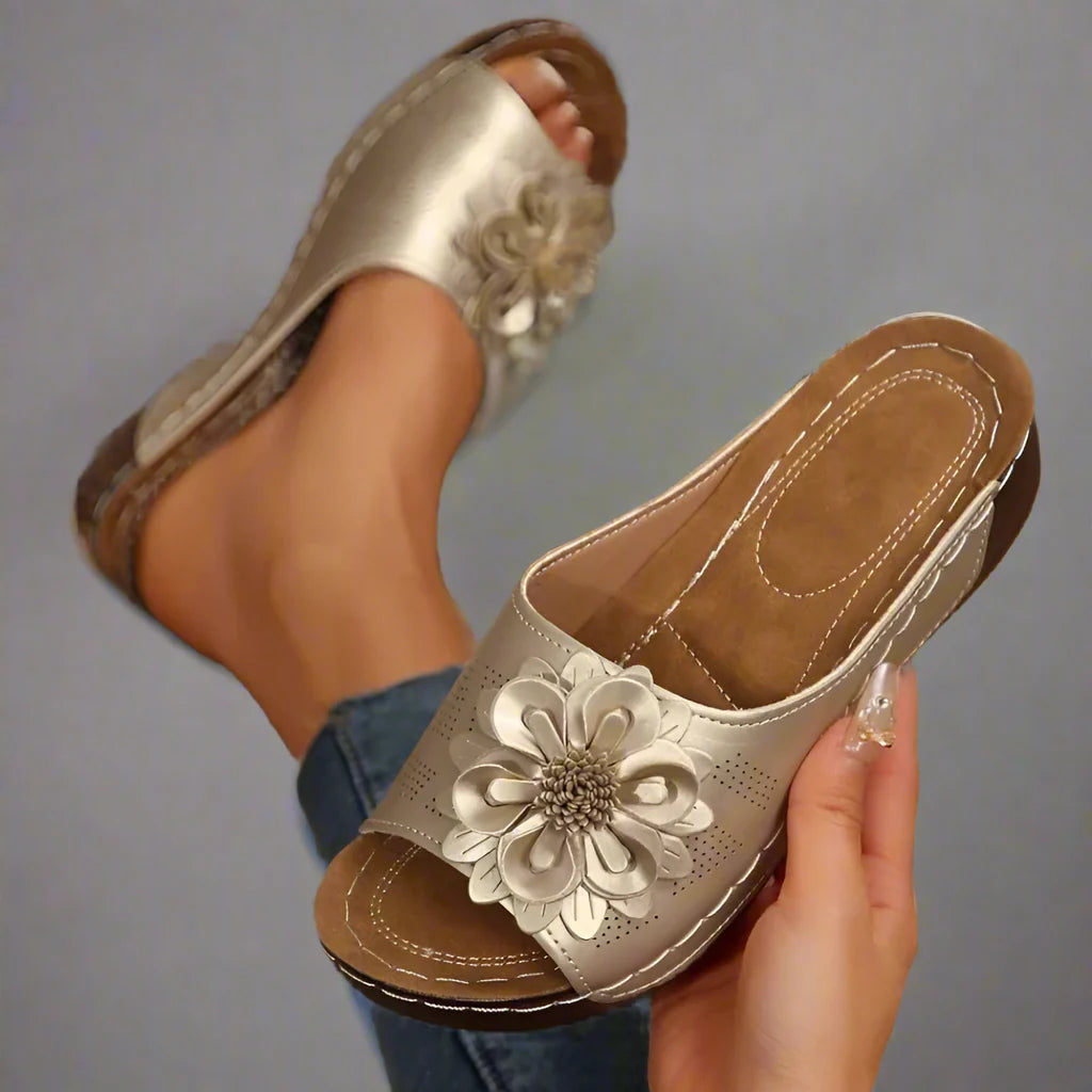 ROSALINA BLOSSOM LEATHER SLIP-ONS