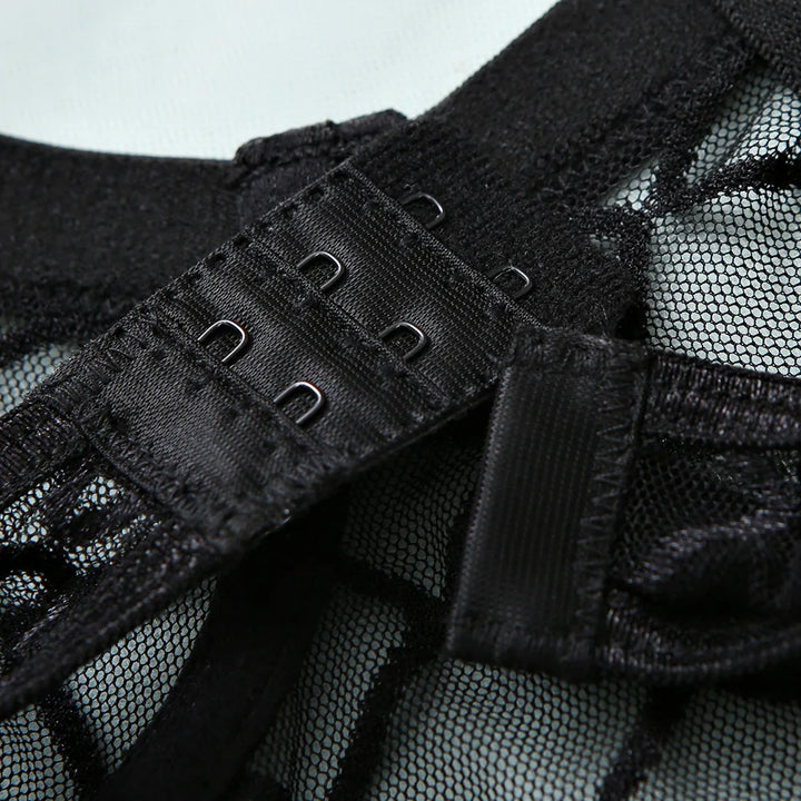 Loida - Elegant Geometric Mesh Bodysuit Lingerie