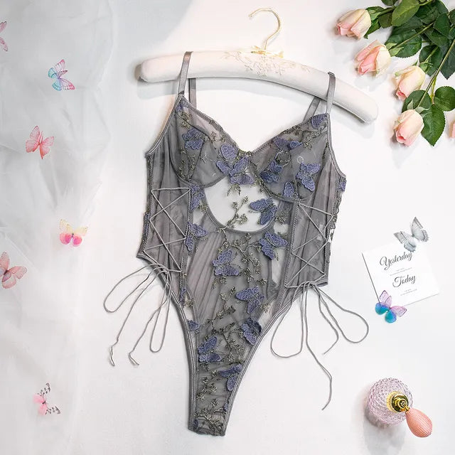 Selene - Embroidered Butterfly Bodysuit