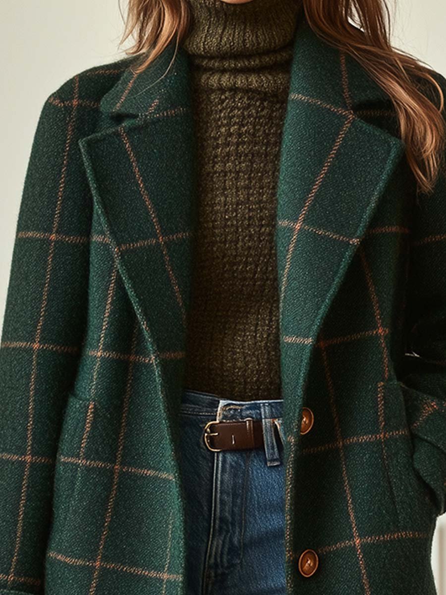 Linda | Retro Lapel Plaid Tweed Coat