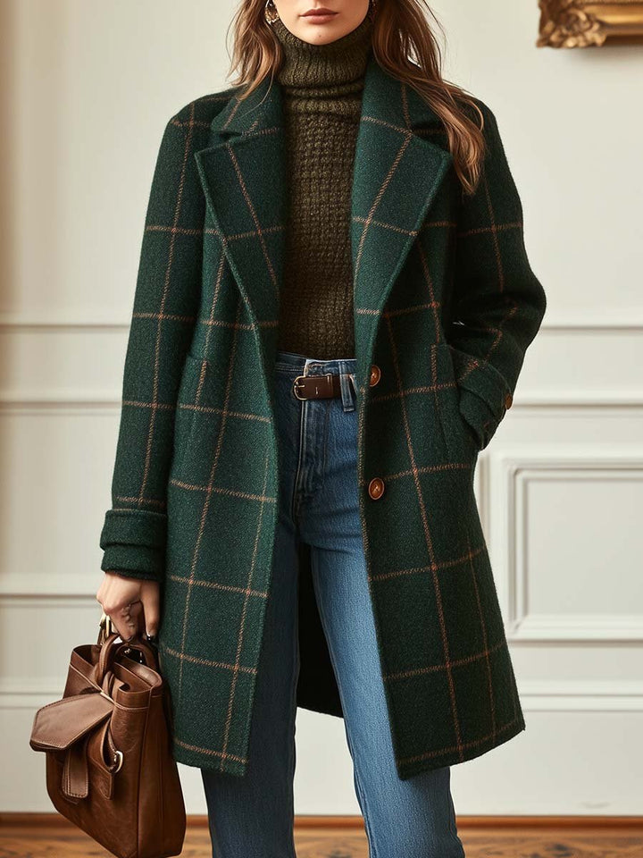 Linda | Retro Lapel Plaid Tweed Coat