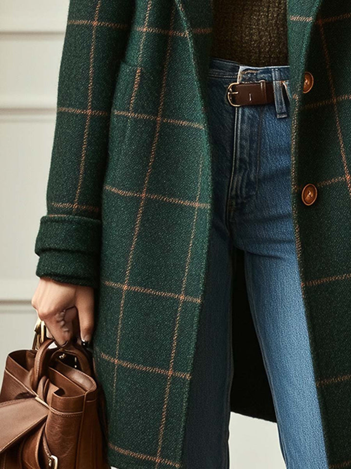 Linda | Retro Lapel Plaid Tweed Coat